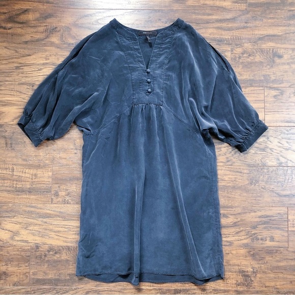 BCBGMaxAzria • black silk mini dress dolman sleeve cold shoulder shift tunic - Picture 2 of 10